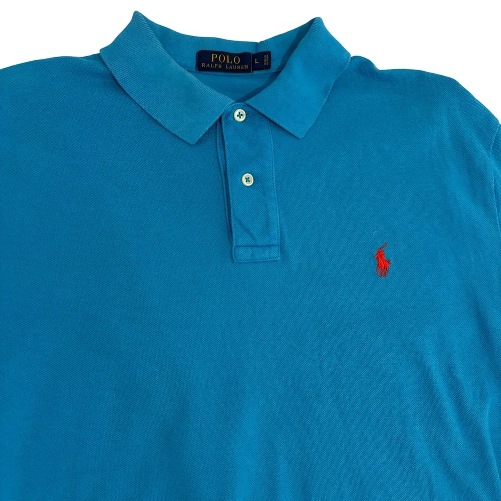 Polo Ralph Lauren Polo Shirt Mens L Blue Short Sleeve Red Pony Logo Preppy